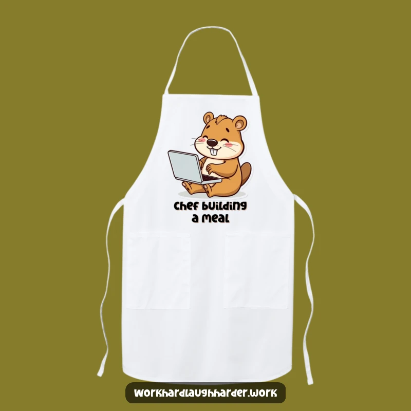 Funny Beaver Typing Laptop Apron: Cook with Productive Flair