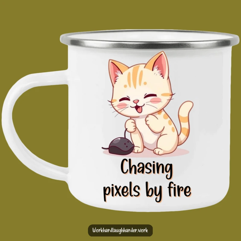 Funny Cat Mouse Cursor Camping Mug: Playful Adventures Outdoors