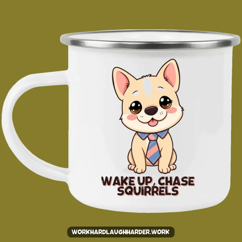Funny Dog Tie Askew Camping Mug - Comical Canine Adventure Cup, Perfect Funny Gift