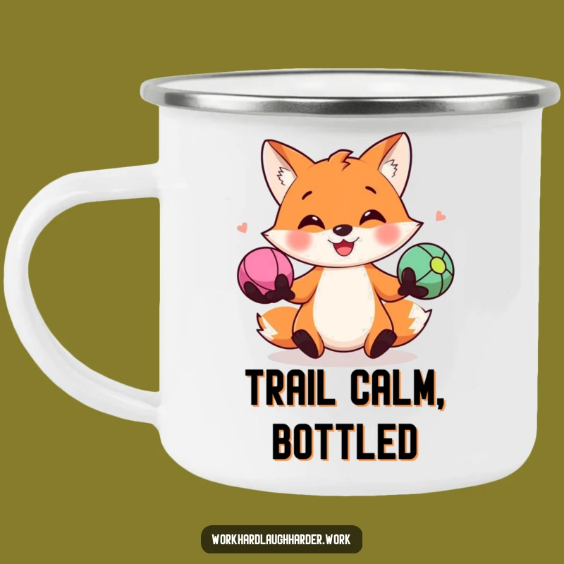 Funny Fox Juggling Camping Mug: Durable & Hilarious Art, Perfect Outdoor Gift