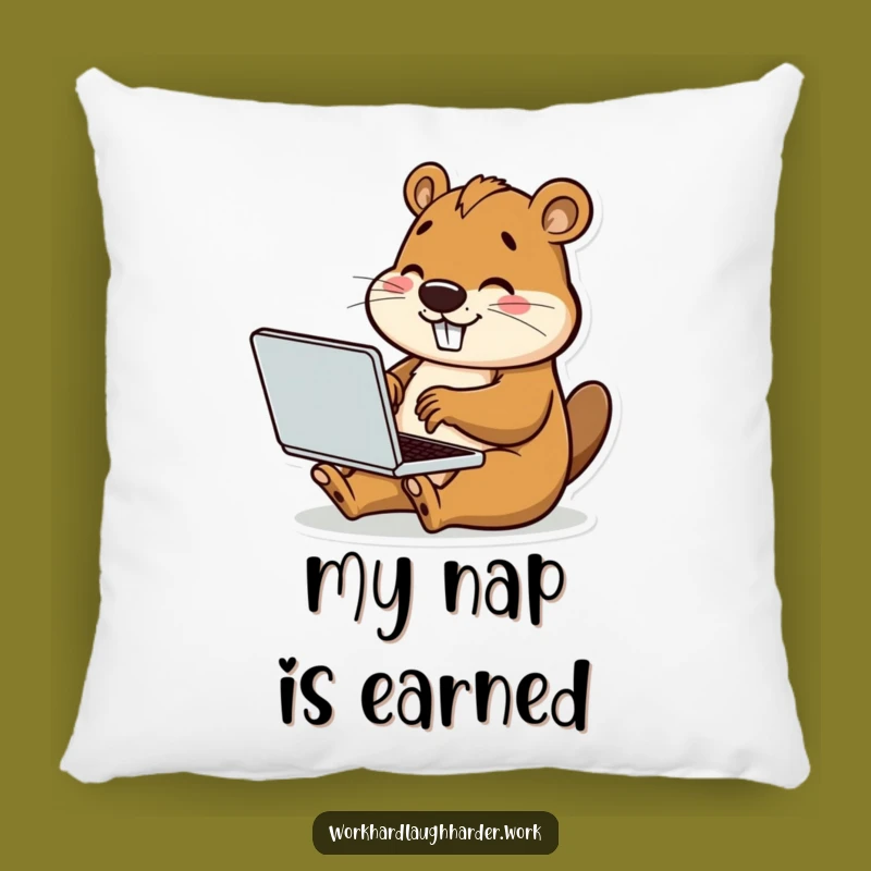 Funny Beaver Typing Laptop Pillow: Cozy & Motivated Decor