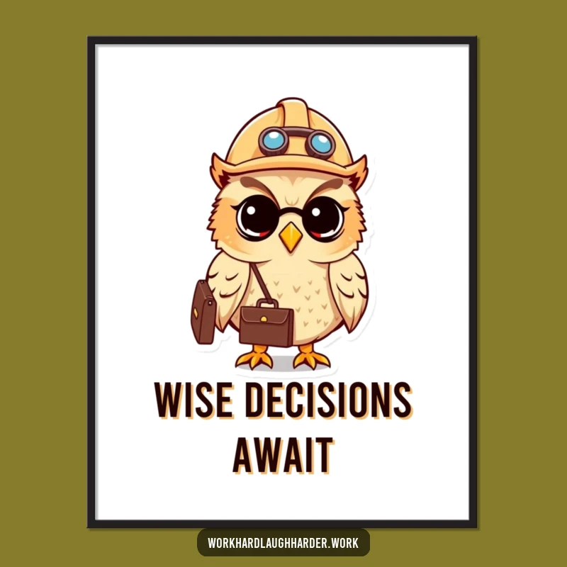 Funny Owl Hard Hat Digital Art - Instant Download Art for a Motivated Space