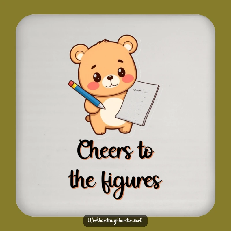 Funny Bear Cub Spreadsheet Coaster Set - Protect Surfaces with Data Charm