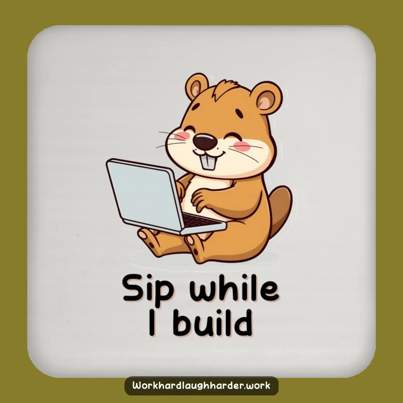 Funny Beaver Typing Laptop Coaster: Protect Surfaces with Humor