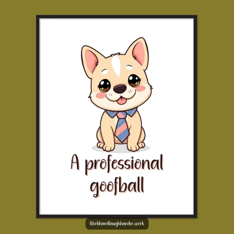 Funny Dog Tie Askew Poster - Hilarious Canine Art Print, Perfect Funny Gift