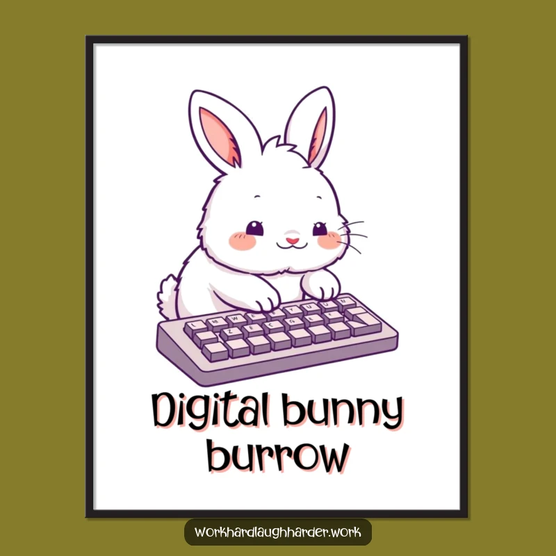 Funny Rabbit Keyboard Poster - Whimsical Wall Art for a Digital Space