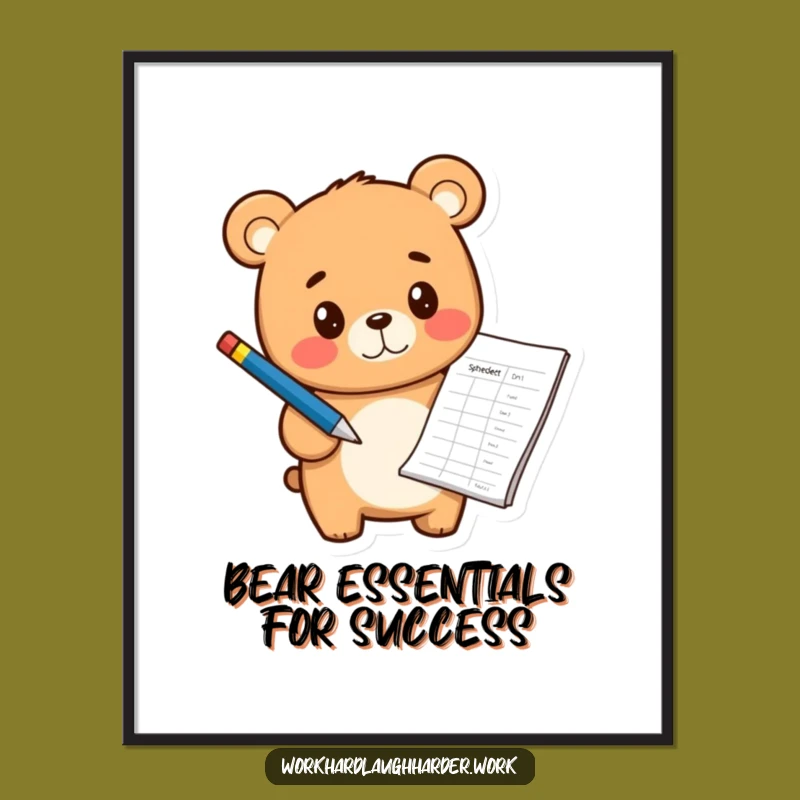Free Printable Wall Art: Bear Cub's Analytical Charm - Whimsical Downloadable Decor