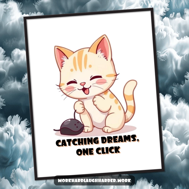 Funny Free Printable Cat Wall Art, playful cat batting at mouse cursor, tech humor decor, downloadable.