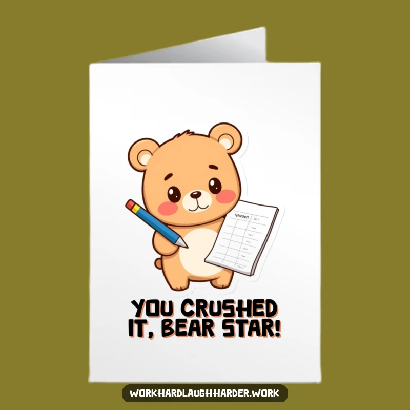 Free Printable Congrats Card: Bear Cub's Spreadsheet Victory - Funny Downloadable Gift!