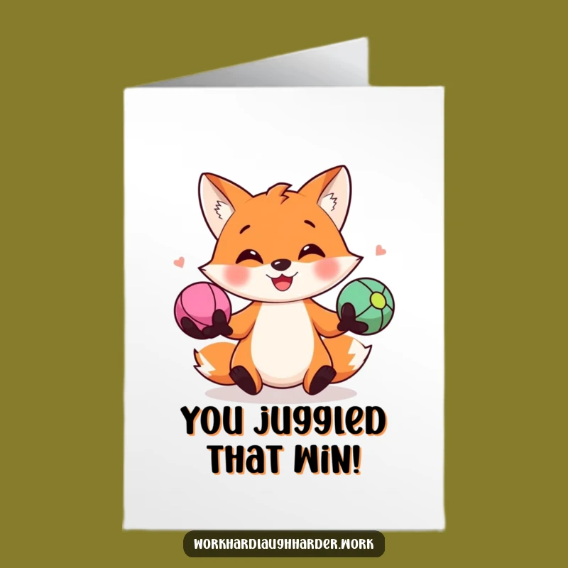 Free Printable Fox Congrats Card: Juggling Fox Cheers for Your Big Achievement