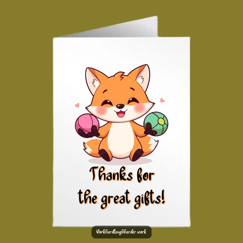 Free Printable Fox Thank You Card: Juggling Fox Expresses Gratitude Delightfully