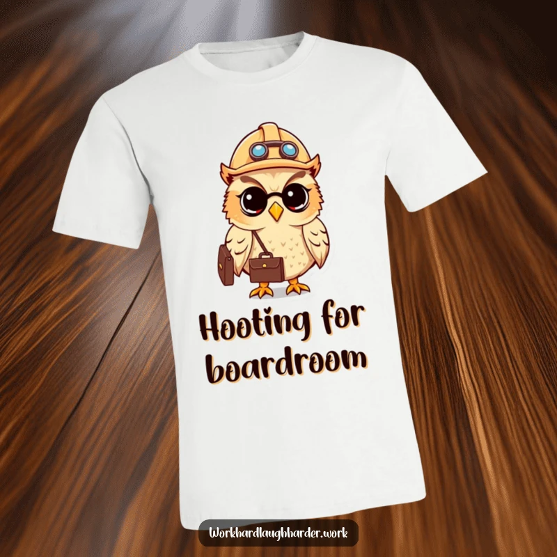 Funny cute owl in a hard hat holding a briefcase, printed on a comfortable t-shirt for professionals.