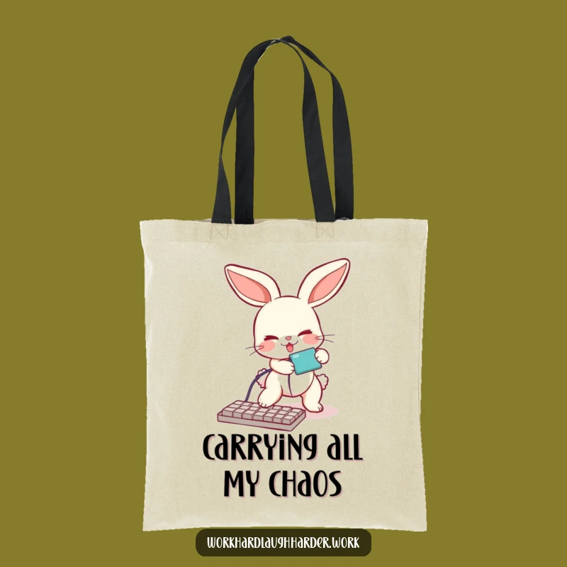Funny Bunny Tripping Cable Tote Bag: Carry Your Tech Woes