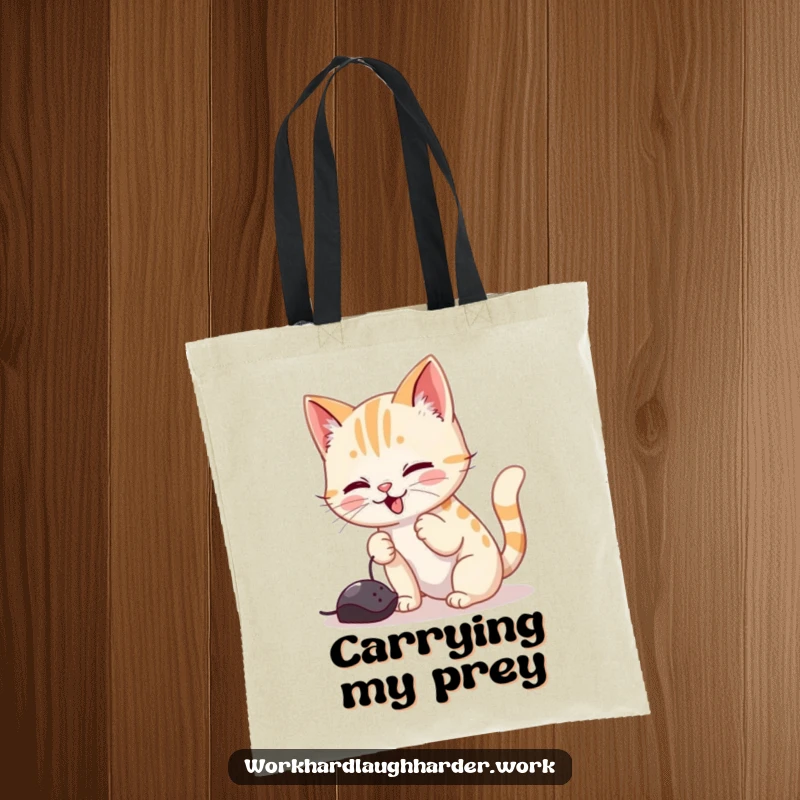 Funny tote bag with a playful cat batting at a computer mouse cursor, perfect for carrying items with feline tech humor.